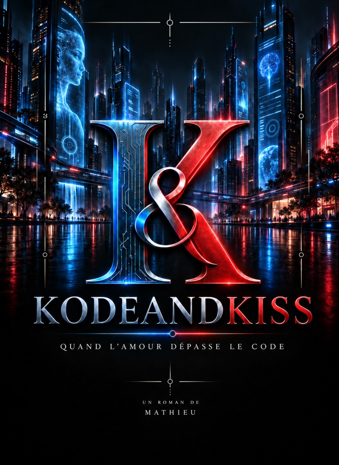 Frontispice officiel KODEANDKISS : monogramme K et esperluette au cœur de la ville nocturne